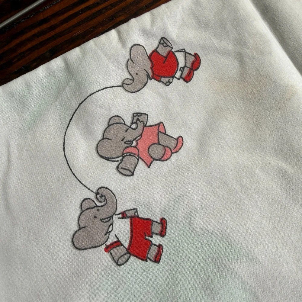 Vintage Babar the Elephant Pillowcase Set Kids Standard White Storybook Print